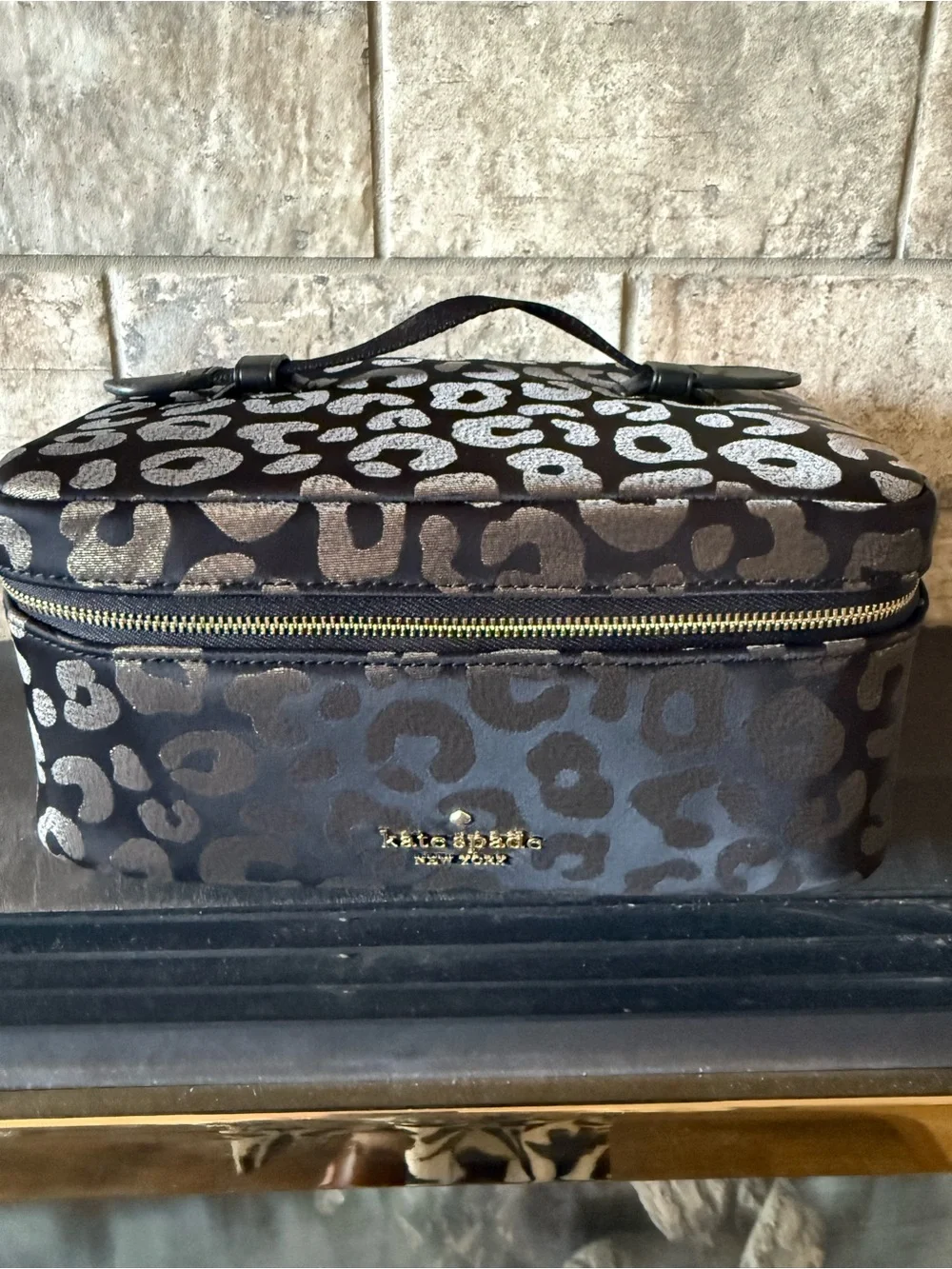 kate spade New Leopard Print Cosmetic Train Case - Black & Gold